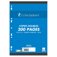 Copies doubles grands carreaux Conquérant - 200 pages perforées - Blanc - A4 21 x 29,7 cm - 70 gr