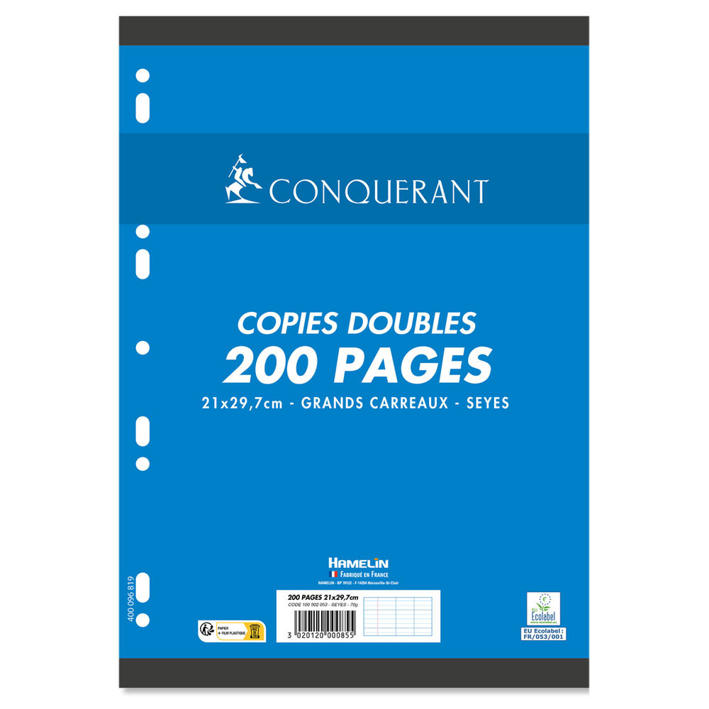 Copies doubles grands carreaux Conquérant - 200 pages perforées - Blanc - A4 21 x 29,7 cm - 70 gr