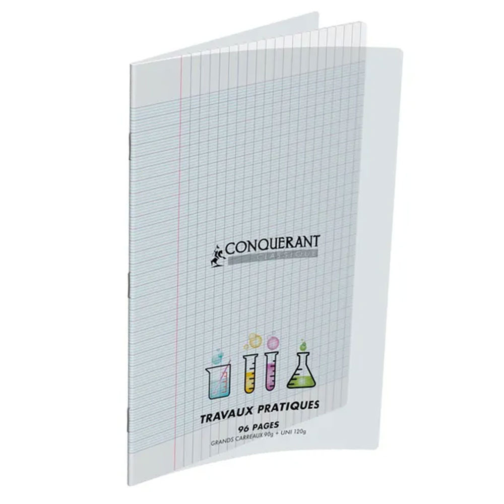 Conquérant Classique - Cahier polypro de travaux pratiques (TP) - A4 (21x29,7cm) - 96 pages - grands carreaux- transparent