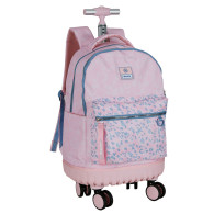 Sac à dos scolaire à roulettes - Rose & Imprimé Léopard Pastel - P25G8-3157B