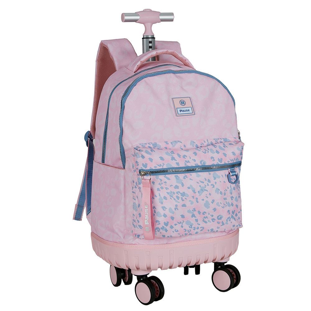 Sac à dos scolaire à roulettes - Rose & Imprimé Léopard Pastel - P25G8-3157B