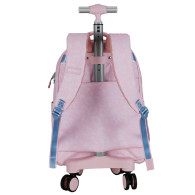 Sac à dos scolaire à roulettes - Rose & Imprimé Léopard Pastel - P25G8-3157B