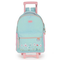Sac à dos scolaire à roulettes - Vert menthe et rose poudré Pastel Floral - P25G3-3157A