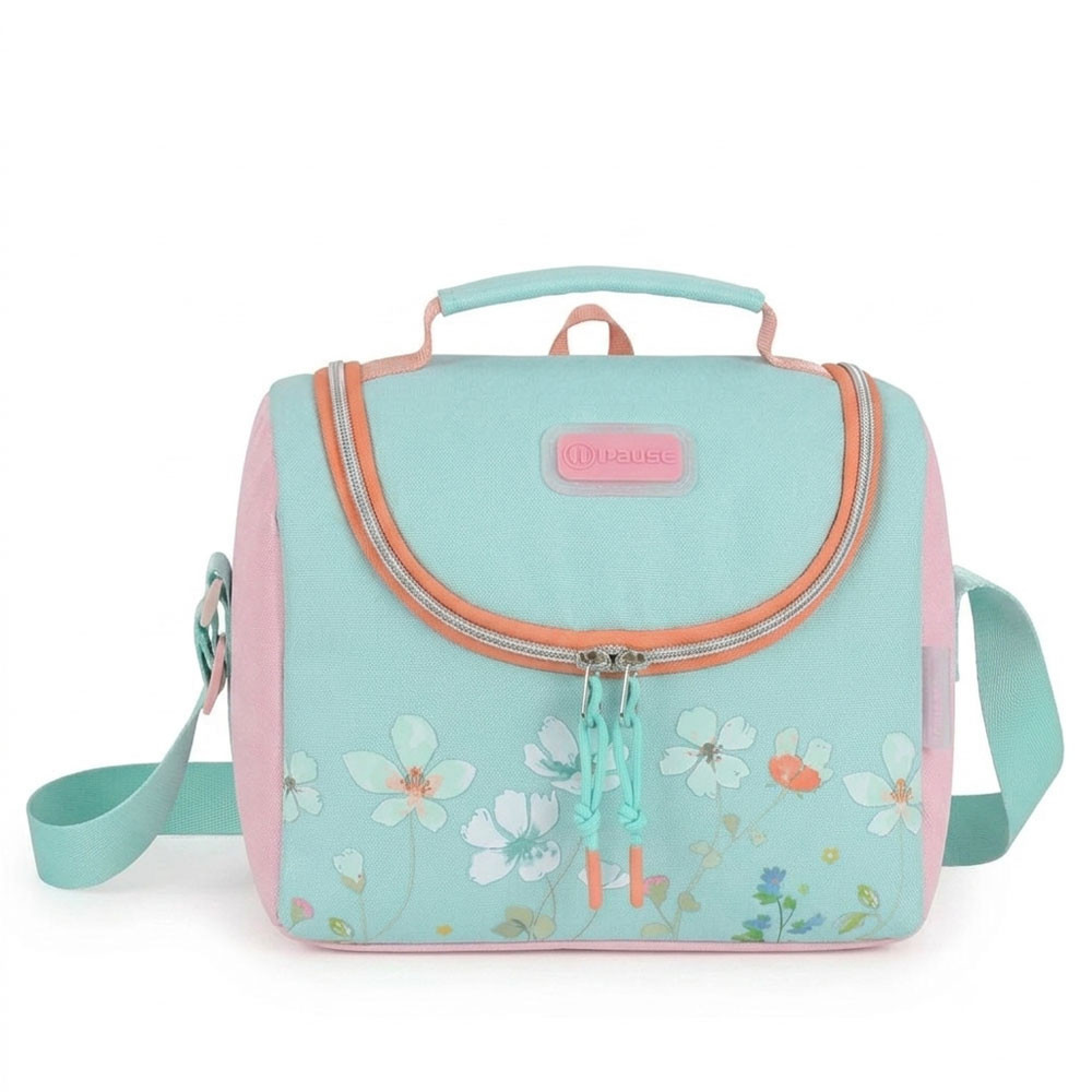 Sac à Goûter Isotherme -Vert menthe et rose poudré Pastel Floral - P25G3-3140