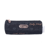 Trousse scolaire ronde  - Lovely Friends- Noir calligraphiées dorées rose gold - P25G5-623