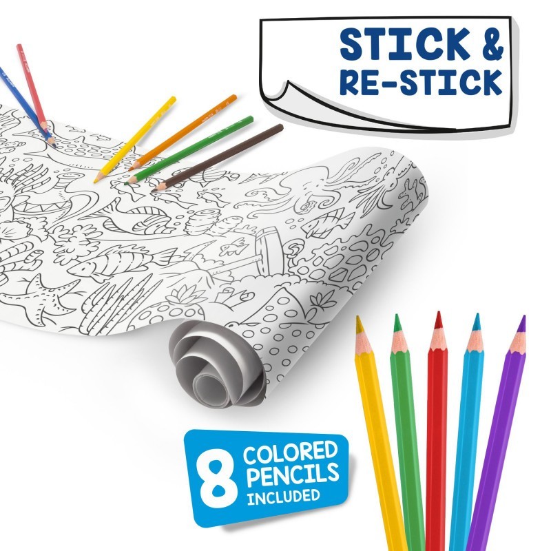 Rouleau de coloriage + 8 crayons sous la mer