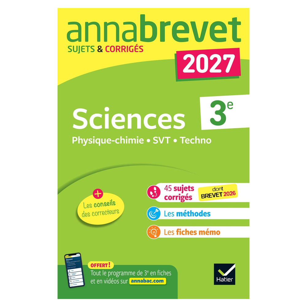 Annales du brevet 2027 - Annabrevet Sciences (Physique-chimie, SVT, Technologie) 3e