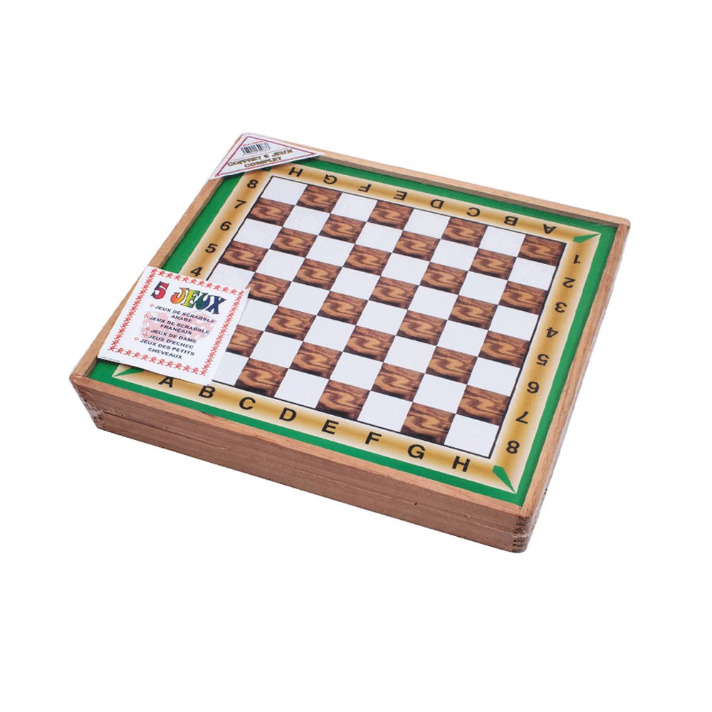 Coffret de 5 jeux (dame, echec,chevaux, scrabbel français et arabe)