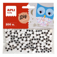 Sachet de 200 Yeux Mobiles Adhésifs Noirs Rond