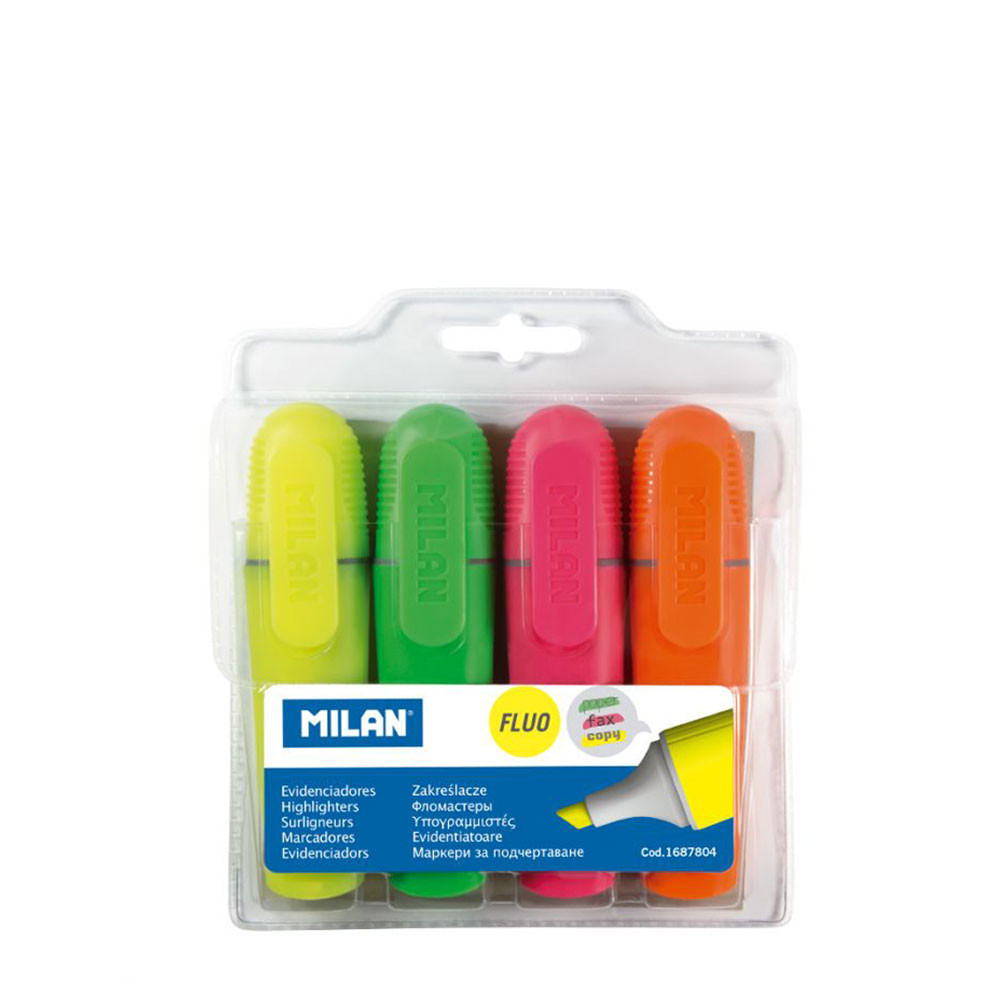 Lot de 4 surligneurs Fluo transparents à suspendre, couleurs assorties