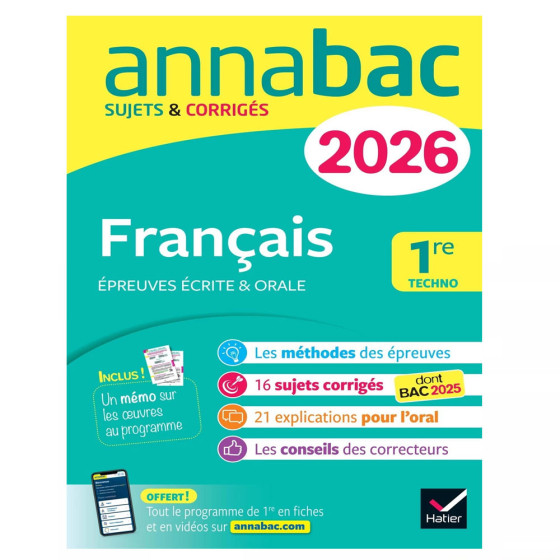 Annales du bac 2026 - Annabac Français 1re technologique