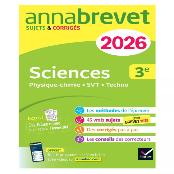 Annales du brevet 2026 - Annabrevet Sciences (Physique-chimie, SVT, Technologie) 3e