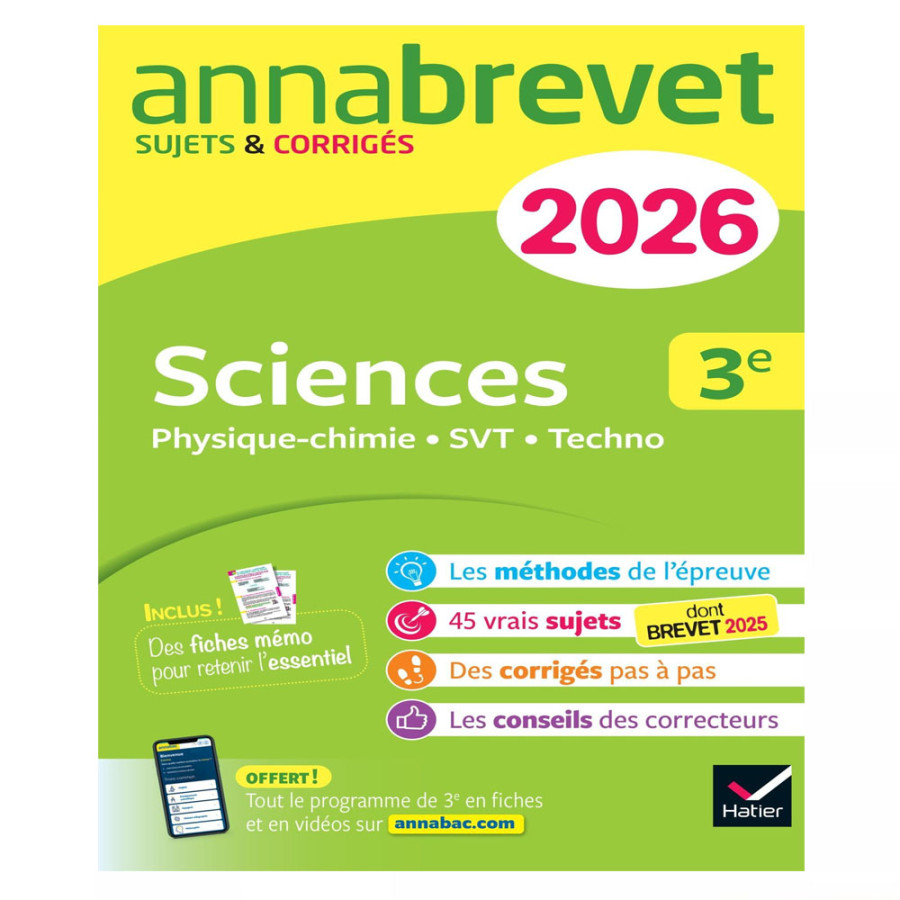 Annales du brevet 2026 - Annabrevet Sciences (Physique-chimie, SVT, Technologie) 3e