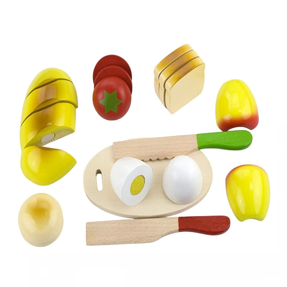 kit de coupe en bois planche à découper avec jouet nourriture -18 pièces