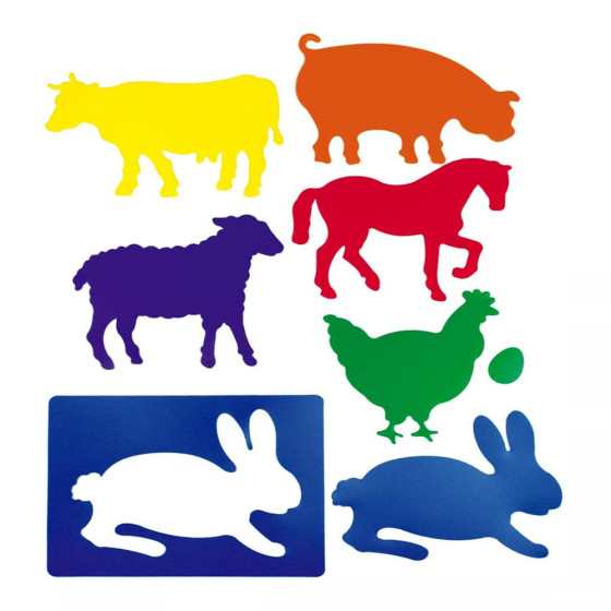 6 Pochoirs en plastique animaux de la ferme