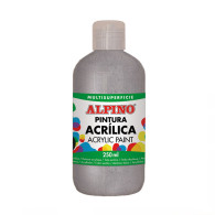 Peinture acrylique Alpino en flacon de 250 ml, blanc métallisé