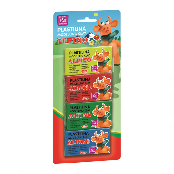 Pâte à modeler Alpino. Blister de 4 unités de 50 g