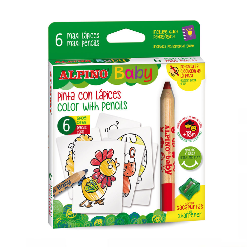 6 crayons de couleur pour bébé avec cartes à colorier