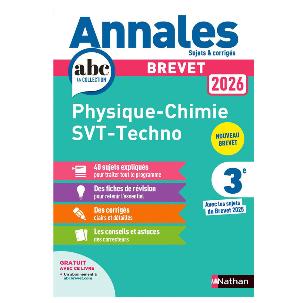 Annales Brevet Physique Chimie - SVT - Techno 2026 - Corrigé