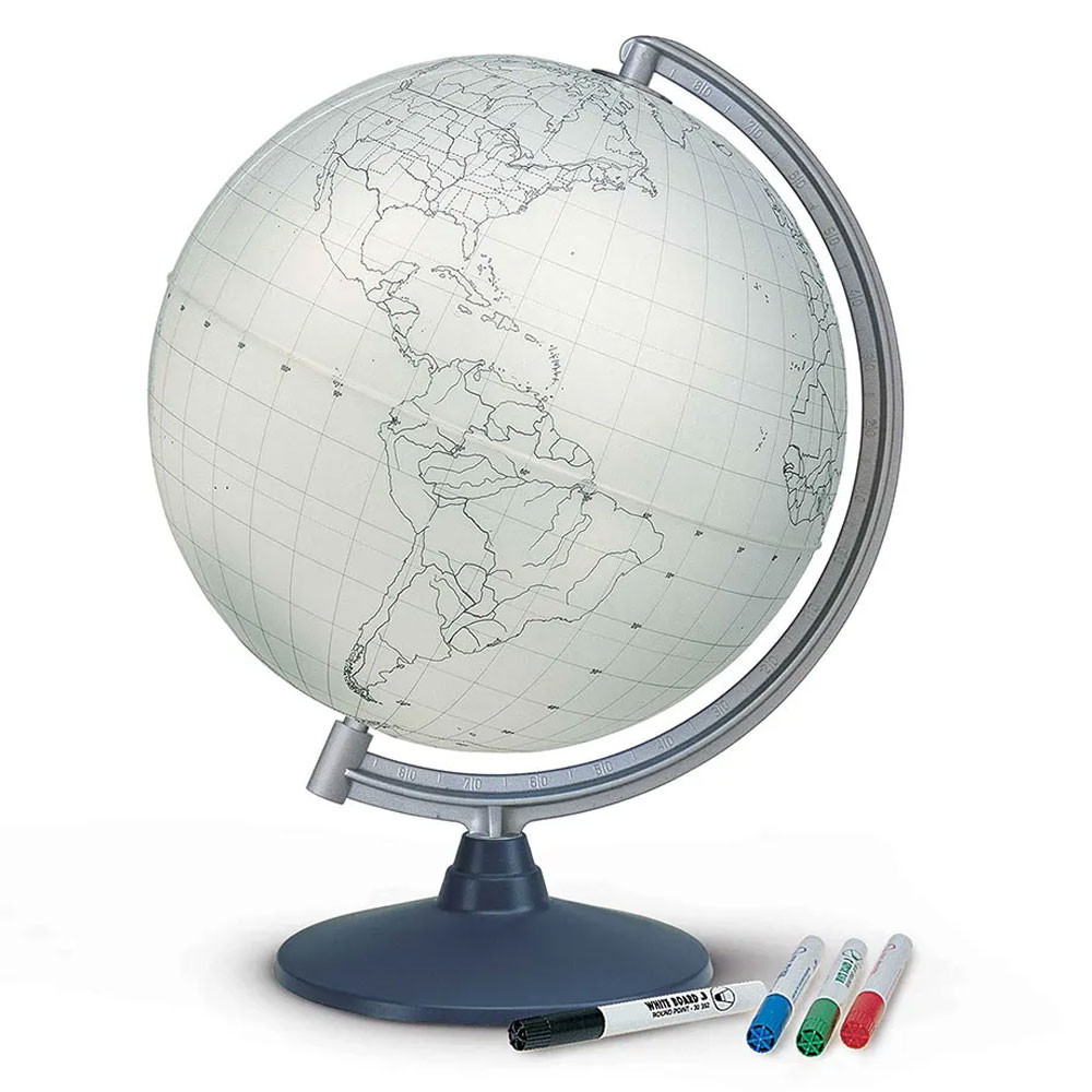 Globe terrestre - Blanc à colorier -effaçable - 30 cm